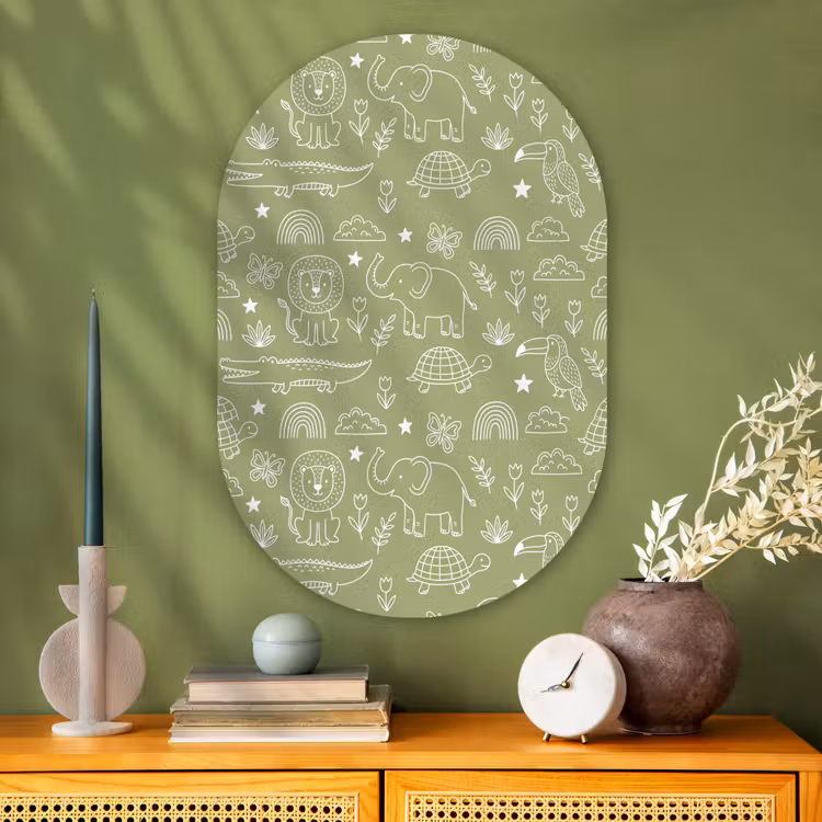Muurovaal glas - Dieren - Patroon - Illustratie - Natuur - Groen — 2