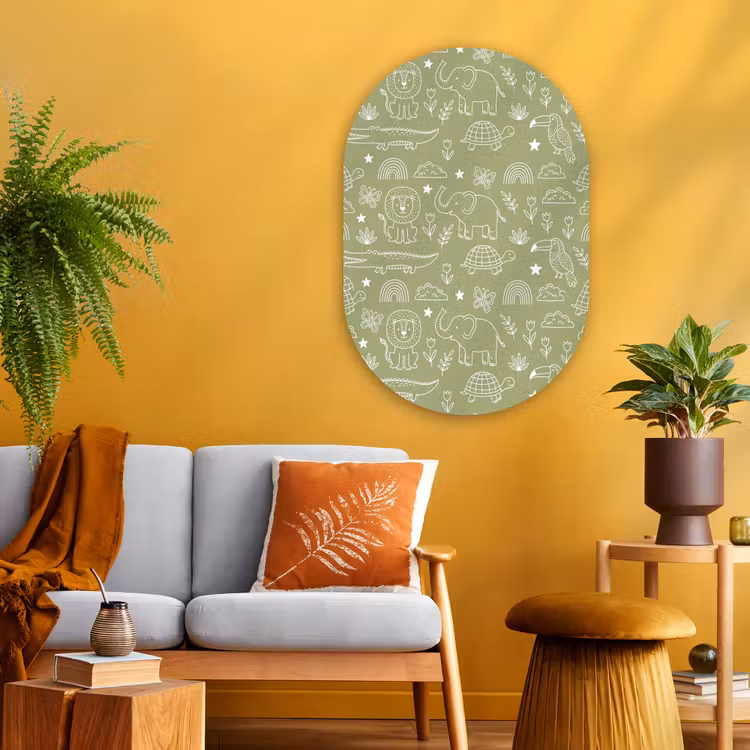 Muurovaal glas - Dieren - Patroon - Illustratie - Natuur - Groen — 3