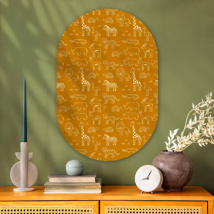 Muurovaal glas - Dieren - Safari - Patroon - Kinderlijk - Oker — 2