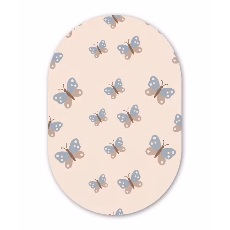 Muurovaal glas - Insect - Vlinderpatroon - Abstract - Blauw - Beige — 1