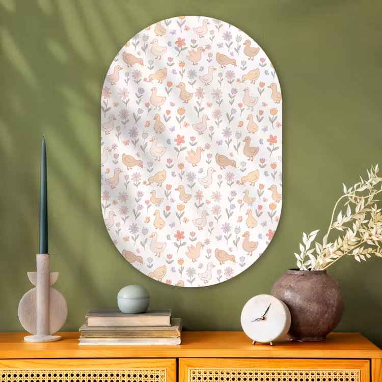 Muurovaal glas - Vogel - Bloemen - Patroon - Pastel - Dieren — 2
