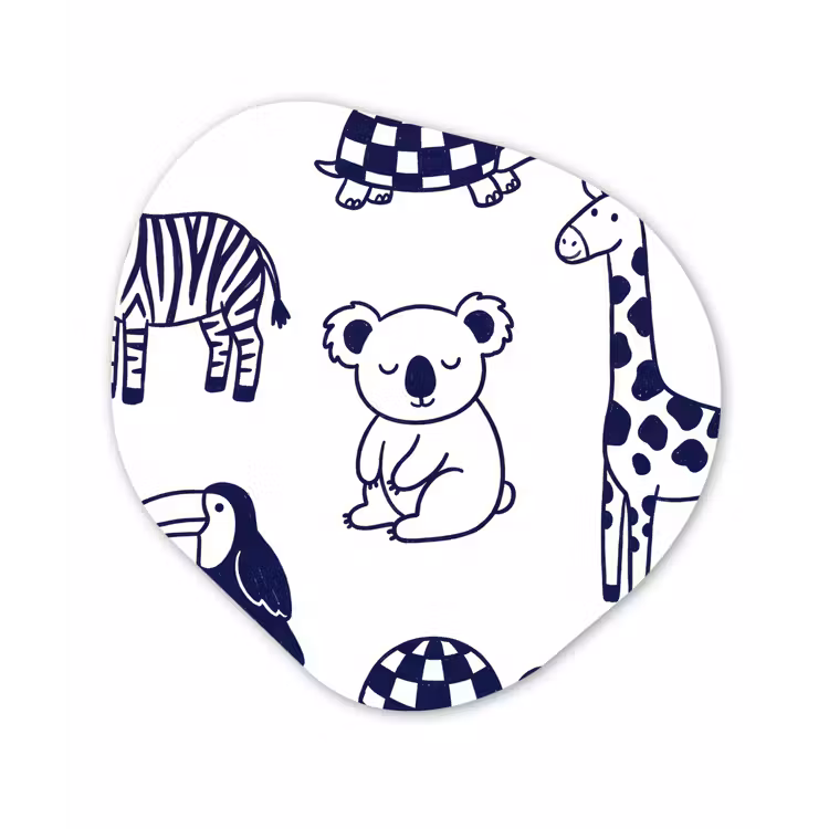 Organisch schilderij glas - Dieren - Patroon - Kinderkamer - Grafisch - Wit-Blauw — 1