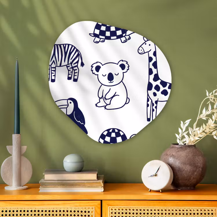 Organisch schilderij glas - Dieren - Patroon - Kinderkamer - Grafisch - Wit-Blauw — 2