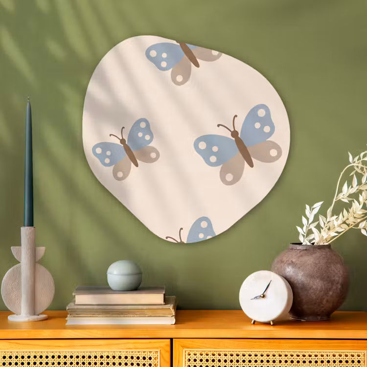 Organisch schilderij glas - Insect - Vlinderpatroon - Abstract - Blauw - Beige — 2