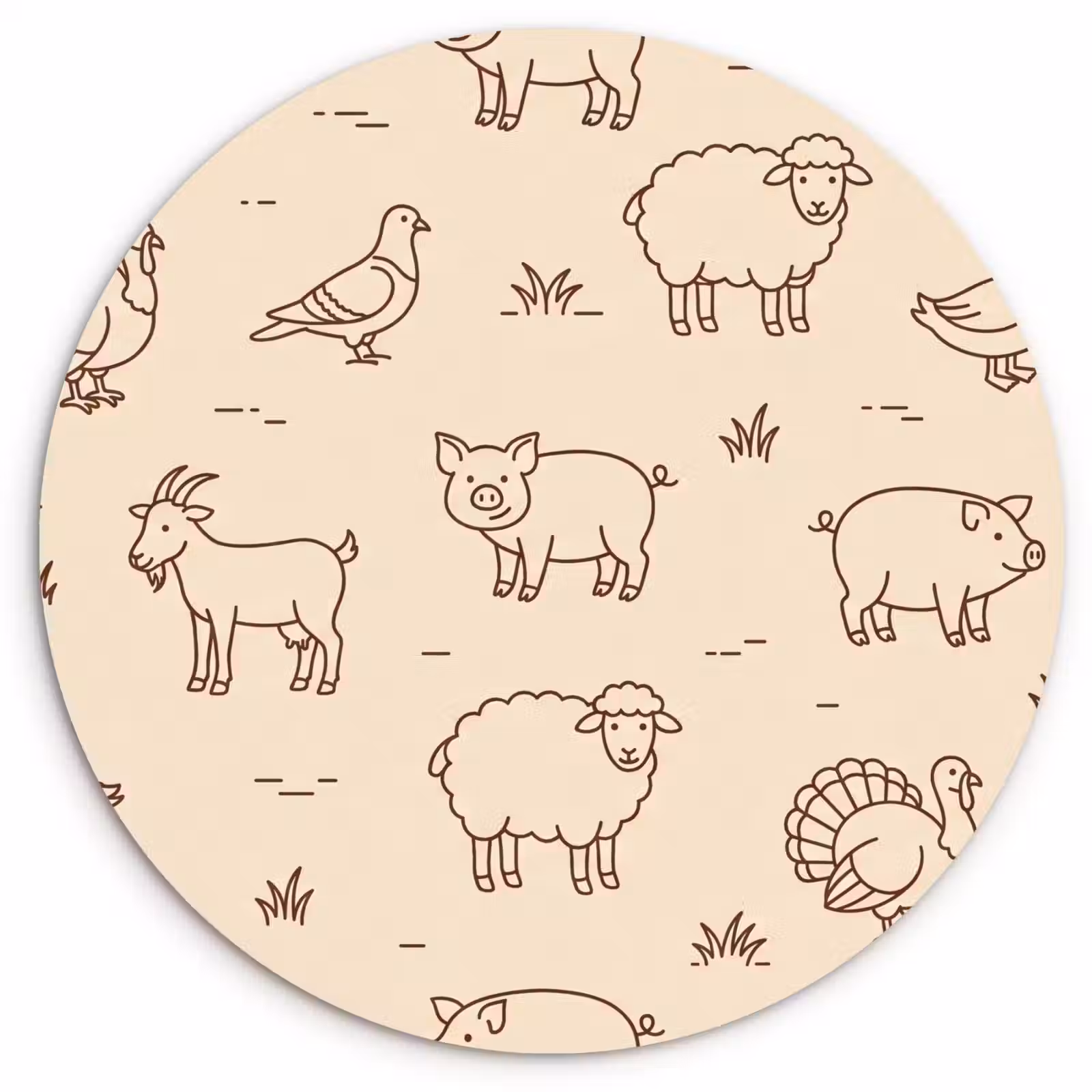Muurcirkel - Dieren - Patroon - Boerderij - Minimalistisch - Beige — 1