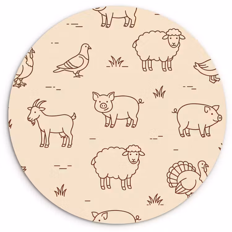 Muurcirkel - Dieren - Patroon - Boerderij - Minimalistisch - Beige — 1