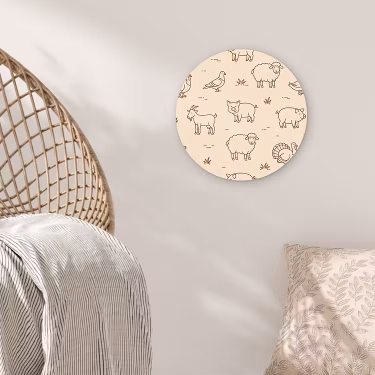 Muurcirkel - Dieren - Patroon - Boerderij - Minimalistisch - Beige — 5