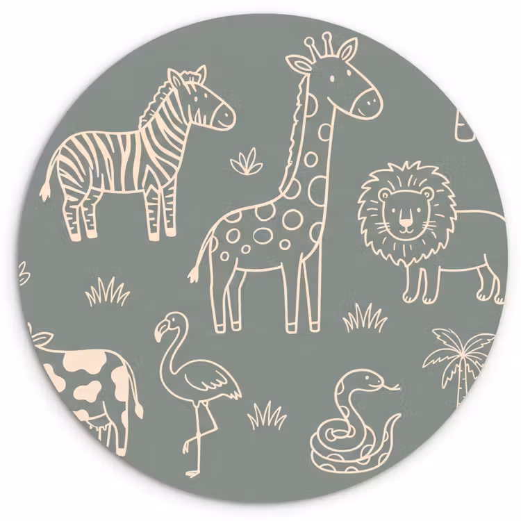 Muurcirkel - Dieren - Safari - Patroon - Illustratie - Groen — 1