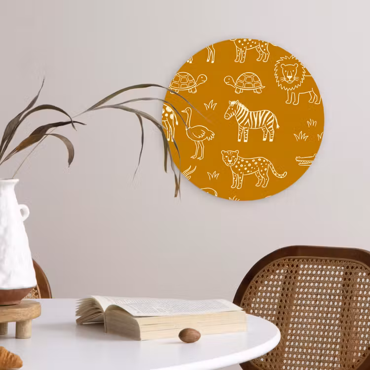 Muurcirkel - Dieren - Safari - Patroon - Kinderlijk - Oker — 4