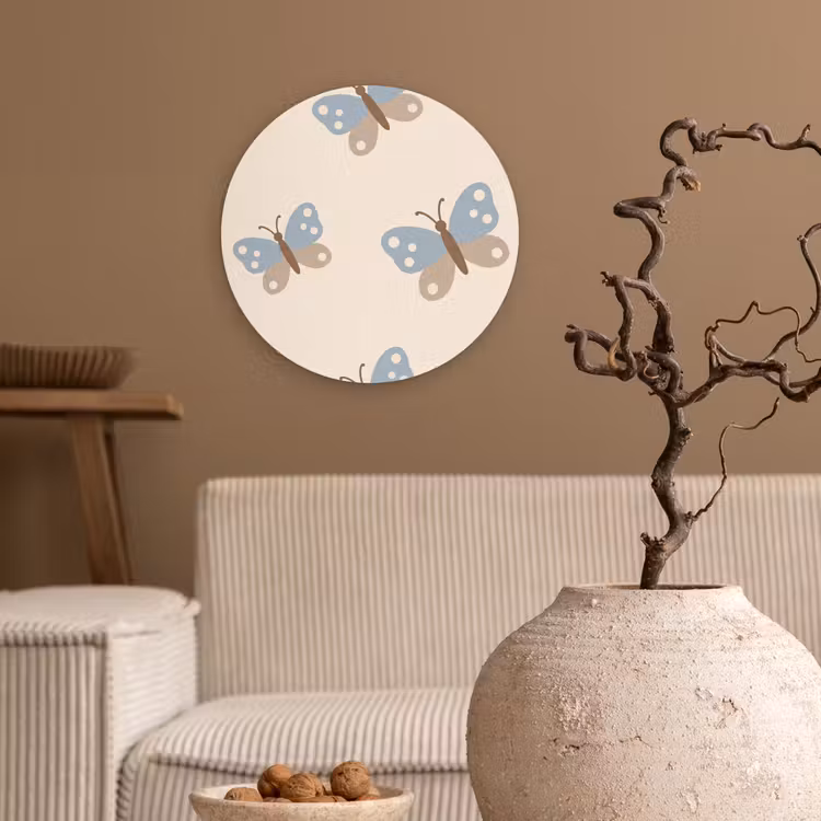 Muurcirkel - Insect - Vlinderpatroon - Abstract - Blauw - Beige — 2
