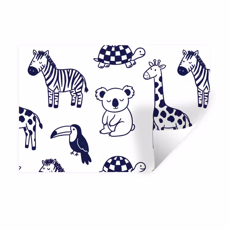 Muursticker - Dieren - Patroon - Kinderkamer - Grafisch - Wit-Blauw — 1