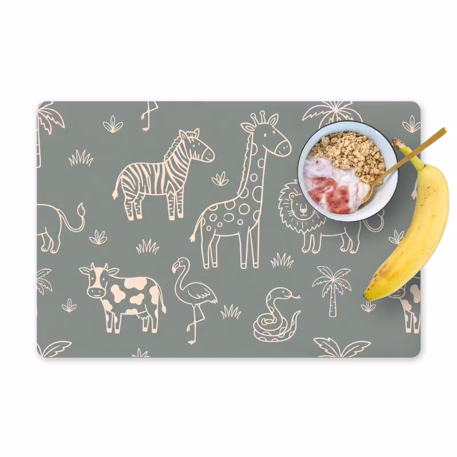 Placemat - 6 stuks - Dieren - Safari - Patroon - Illustratie - Groen — 1