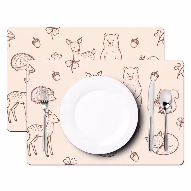 Placemat - 6 stuks - Dieren - Bos - Natuur - Schets - Patroon — 2