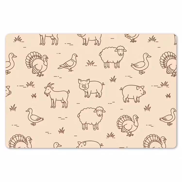 Placemat - 6 stuks - Dieren - Patroon - Boerderij - Minimalistisch - Beige — 7