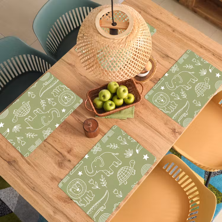 Placemat - 6 stuks - Dieren - Patroon - Illustratie - Natuur - Groen — 6
