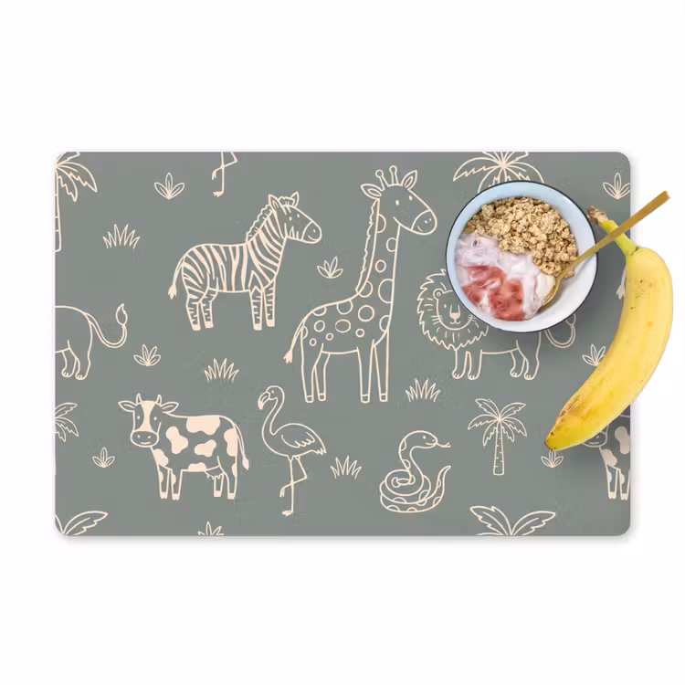 Placemat - 6 stuks - Dieren - Safari - Patroon - Illustratie - Groen — 1