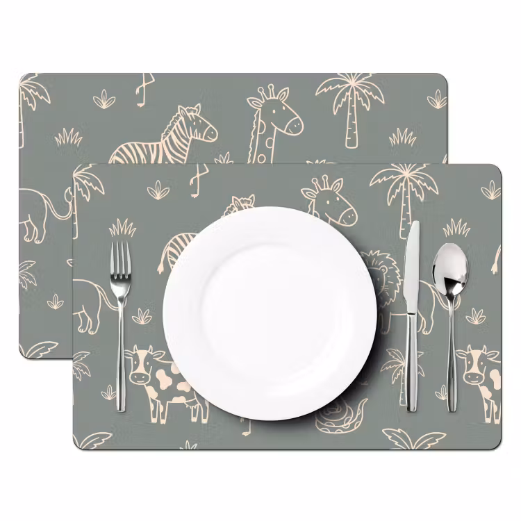 Placemat - 6 stuks - Dieren - Safari - Patroon - Illustratie - Groen — 2