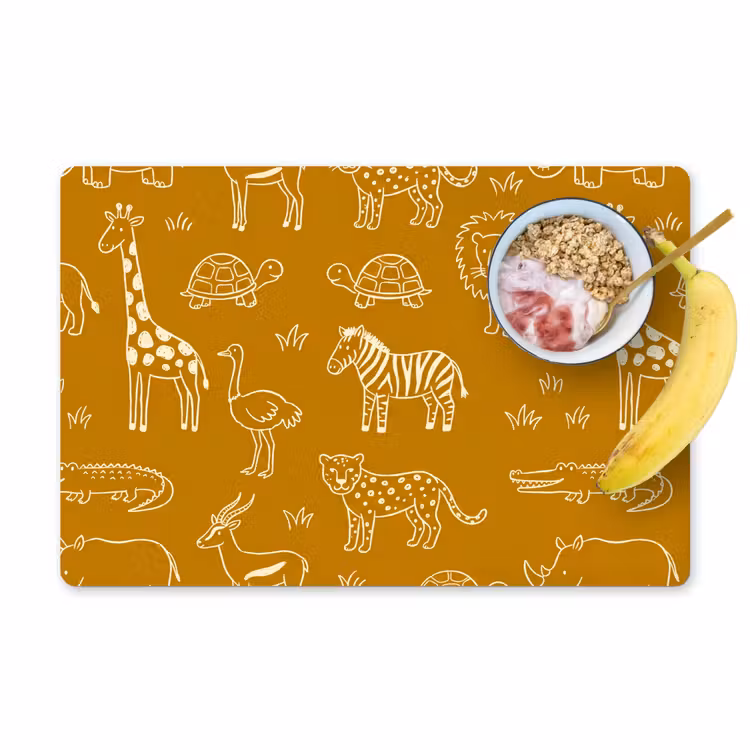 Placemat - 6 stuks - Dieren - Safari - Patroon - Kinderlijk - Oker — 1