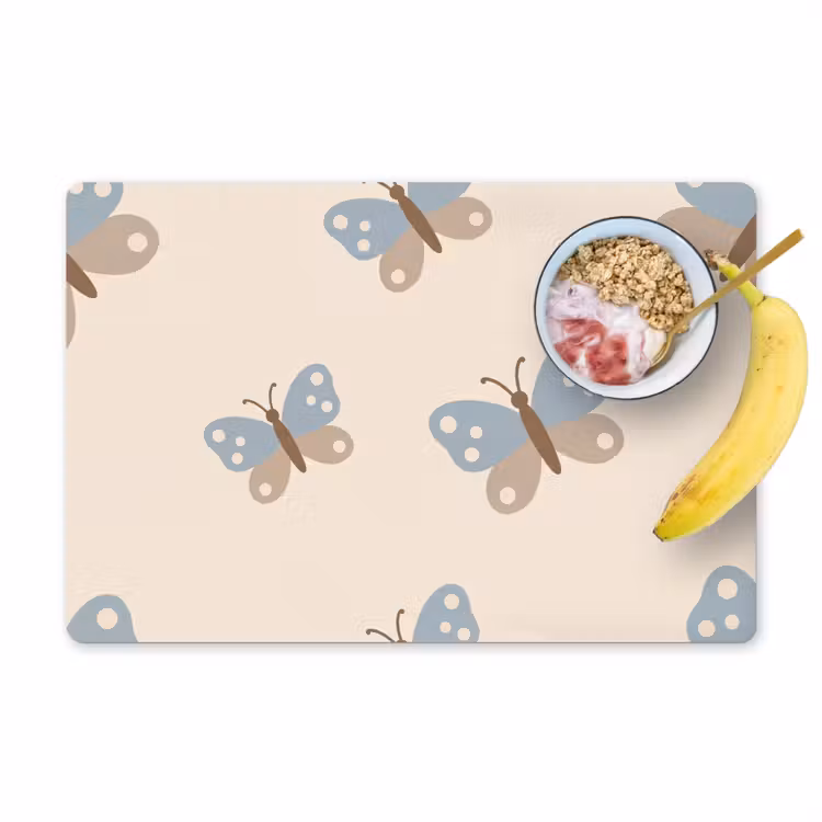 Placemat - 6 stuks - Insect - Vlinderpatroon - Abstract - Blauw - Beige — 1