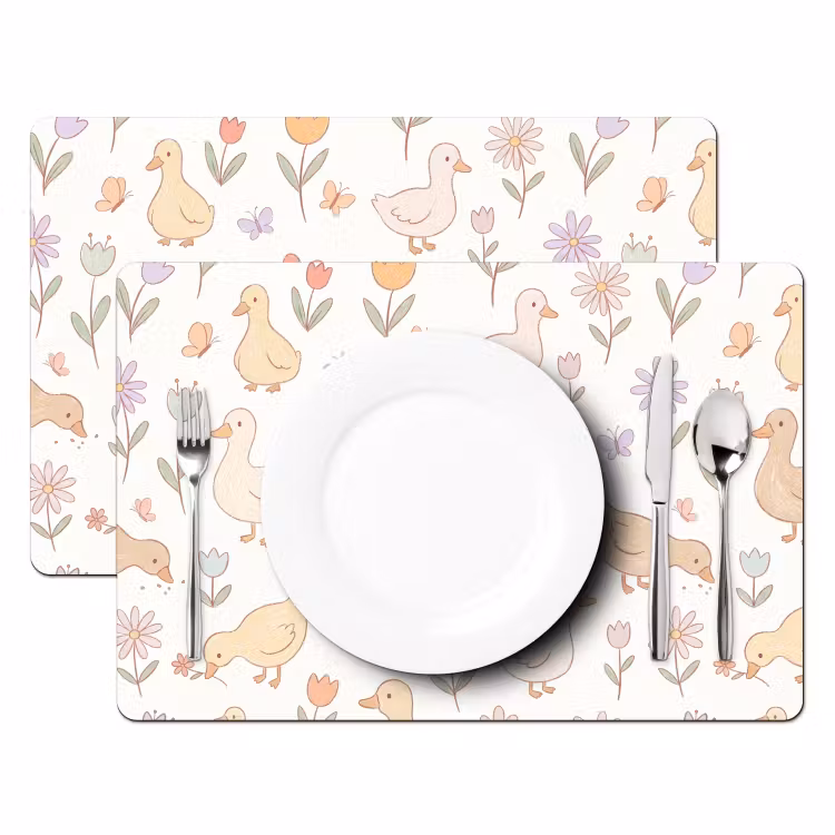 Placemat - 6 stuks - Vogel - Bloemen - Patroon - Pastel - Dieren — 2