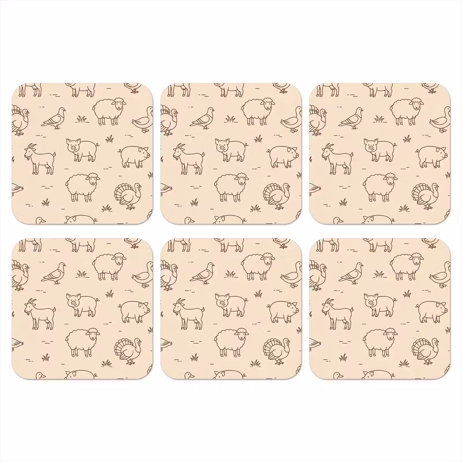 Onderzetter - Dieren - Patroon - Boerderij - Minimalistisch - Beige — 1