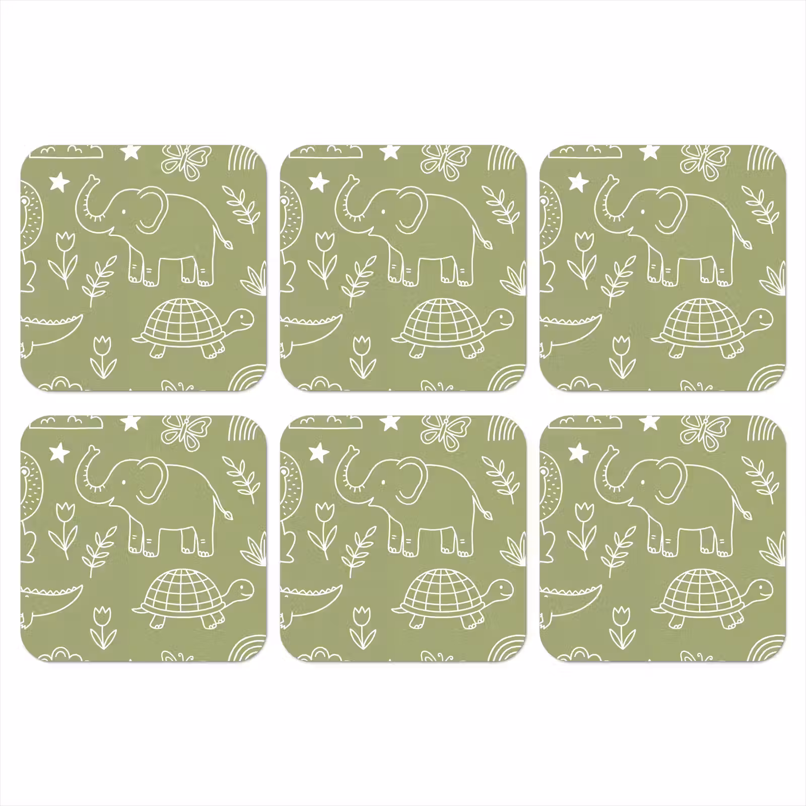 Onderzetter - Dieren - Patroon - Illustratie - Natuur - Groen — 1