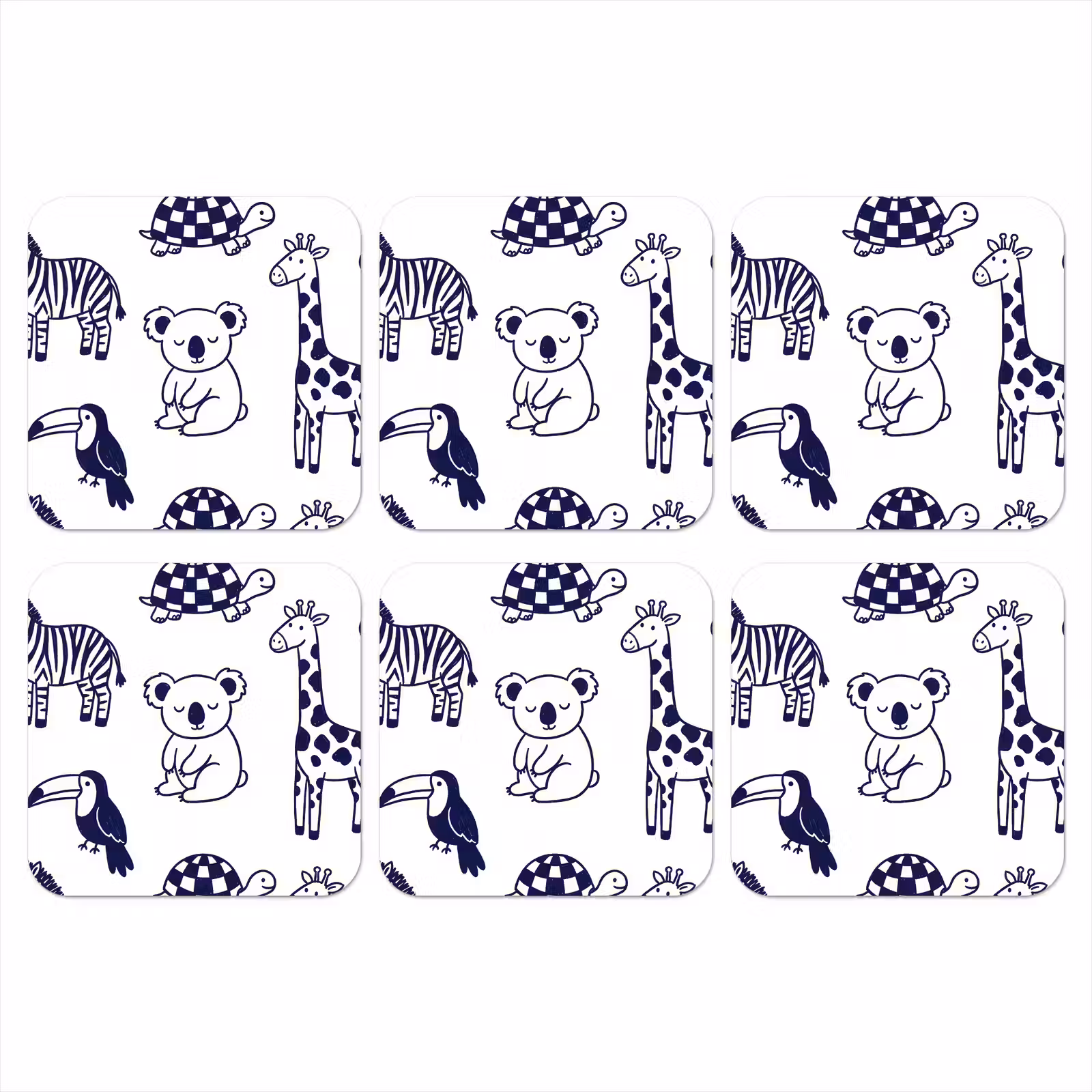Onderzetter - Dieren - Patroon - Kinderkamer - Grafisch - Wit-Blauw — 1