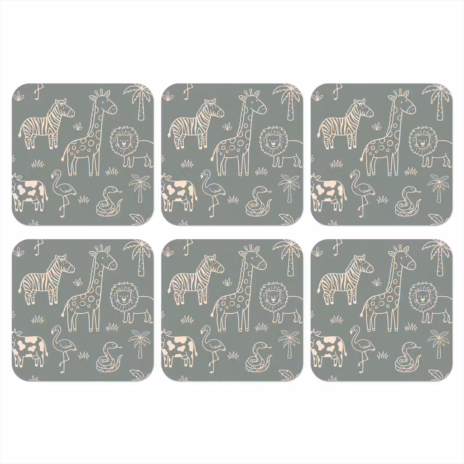 Onderzetter - Dieren - Safari - Patroon - Illustratie - Groen — 1