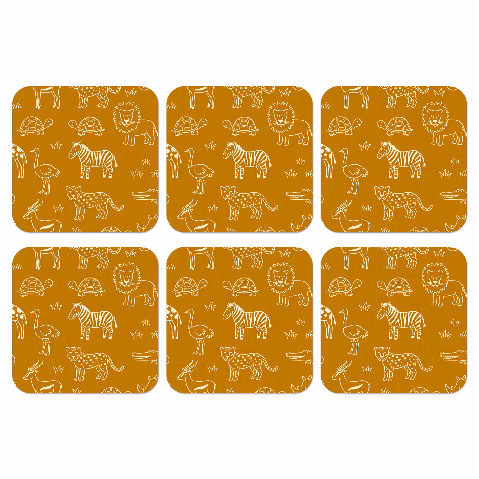 Onderzetter - Dieren - Safari - Patroon - Kinderlijk - Oker — 1