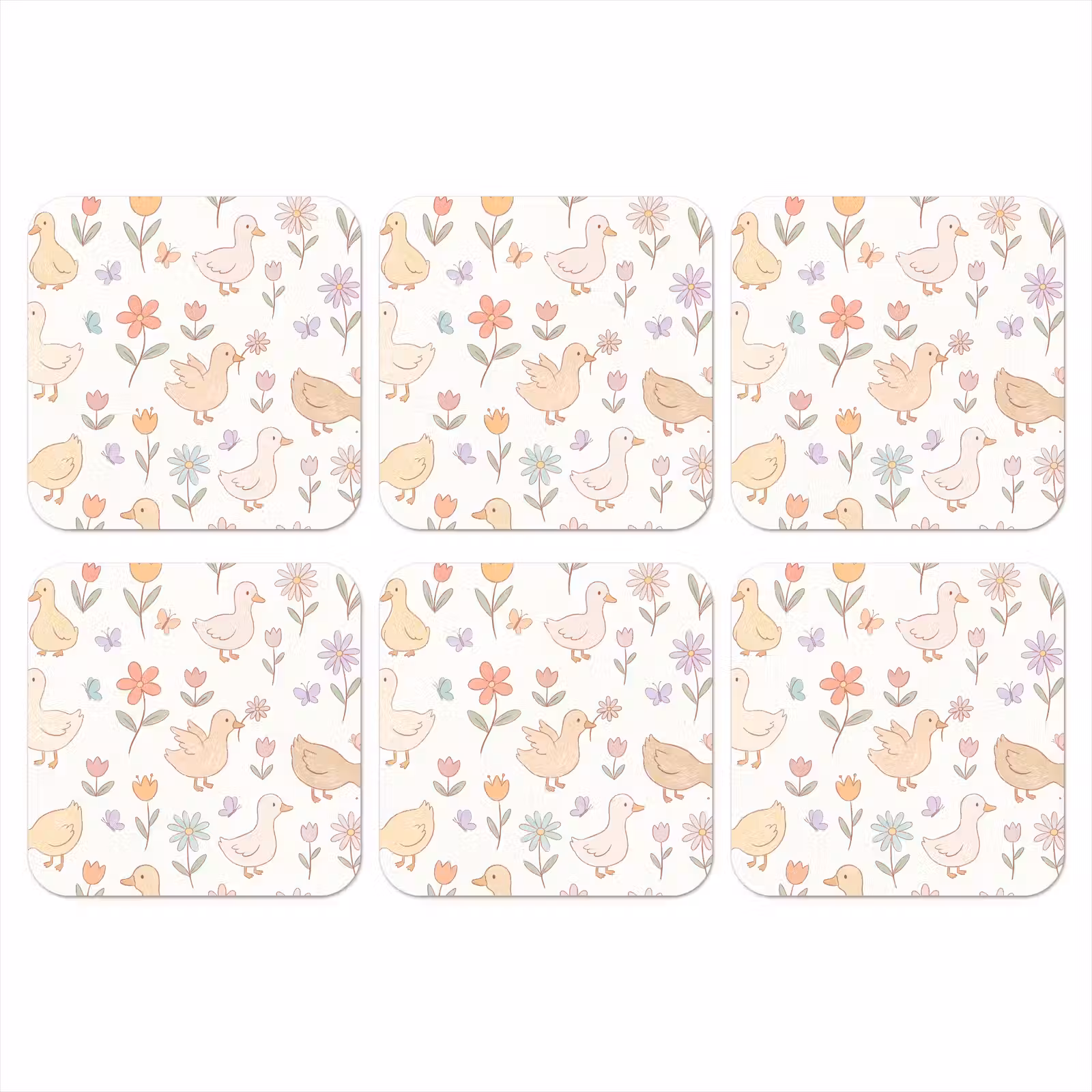 Onderzetter - Vogel - Bloemen - Patroon - Pastel - Dieren — 1