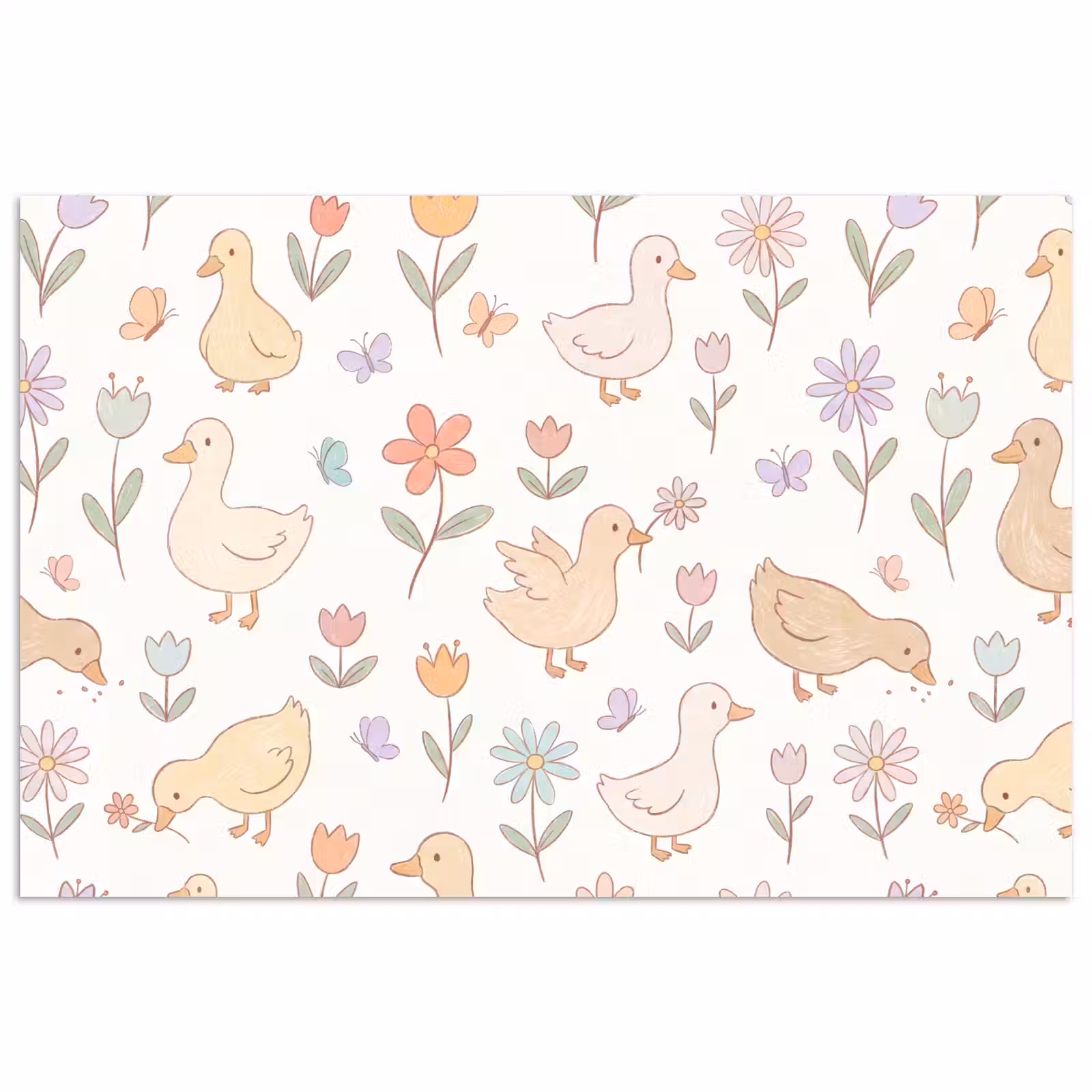 Poster - Vogel - Bloemen - Patroon - Pastel - Dieren — 1