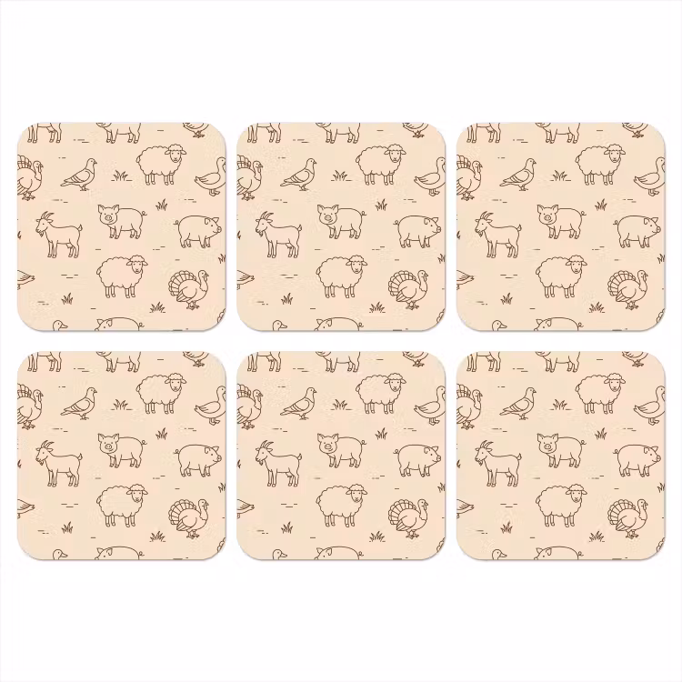 Onderzetter - Dieren - Patroon - Boerderij - Minimalistisch - Beige — 1