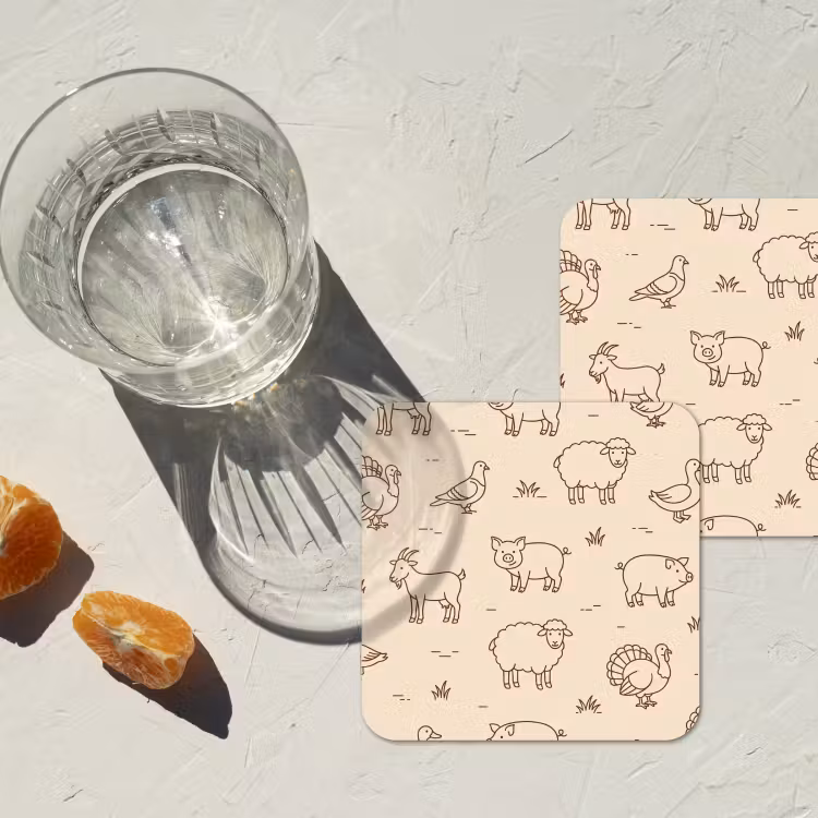 Onderzetter - Dieren - Patroon - Boerderij - Minimalistisch - Beige — 2
