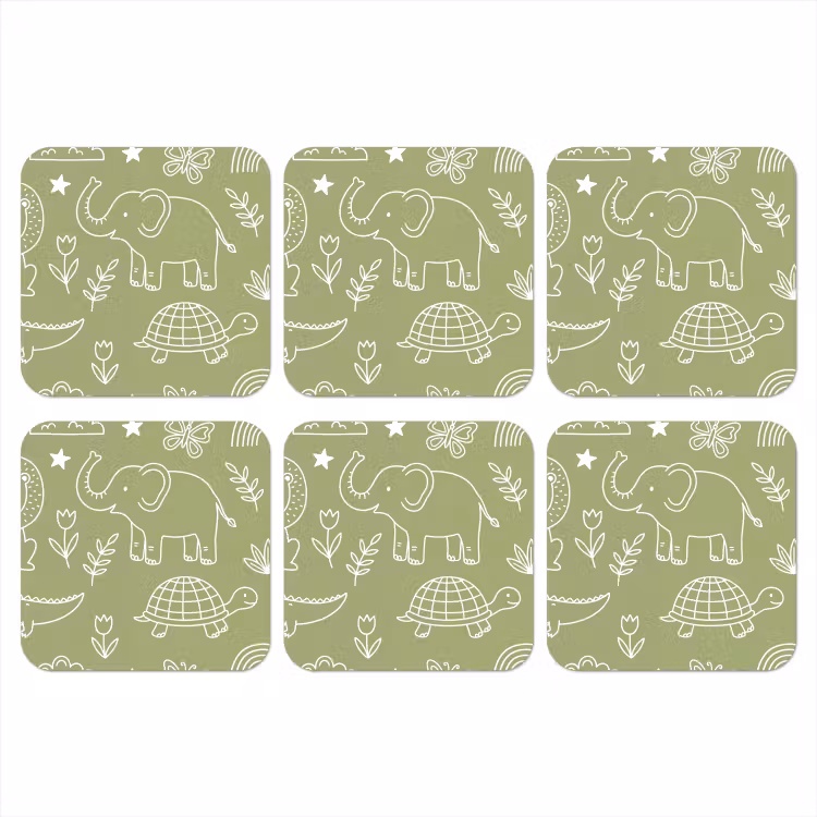 Onderzetter - Dieren - Patroon - Illustratie - Natuur - Groen — 1