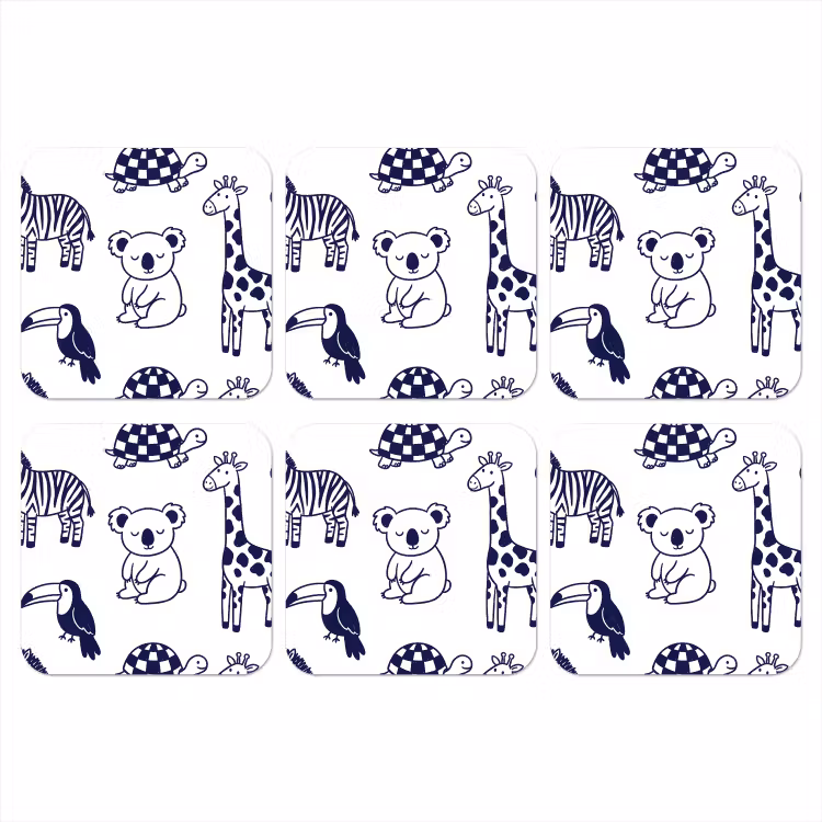 Onderzetter - Dieren - Patroon - Kinderkamer - Grafisch - Wit-Blauw — 1