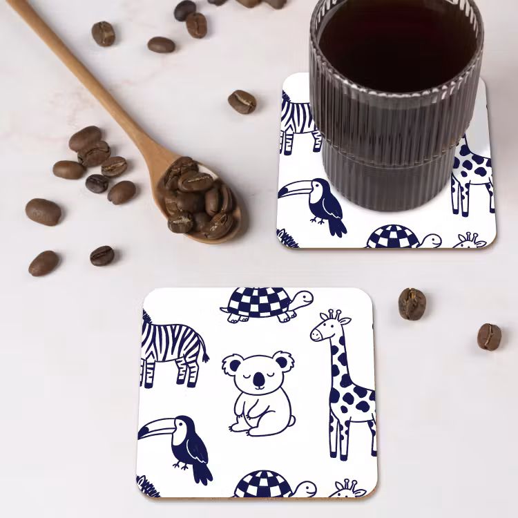 Onderzetter - Dieren - Patroon - Kinderkamer - Grafisch - Wit-Blauw — 4