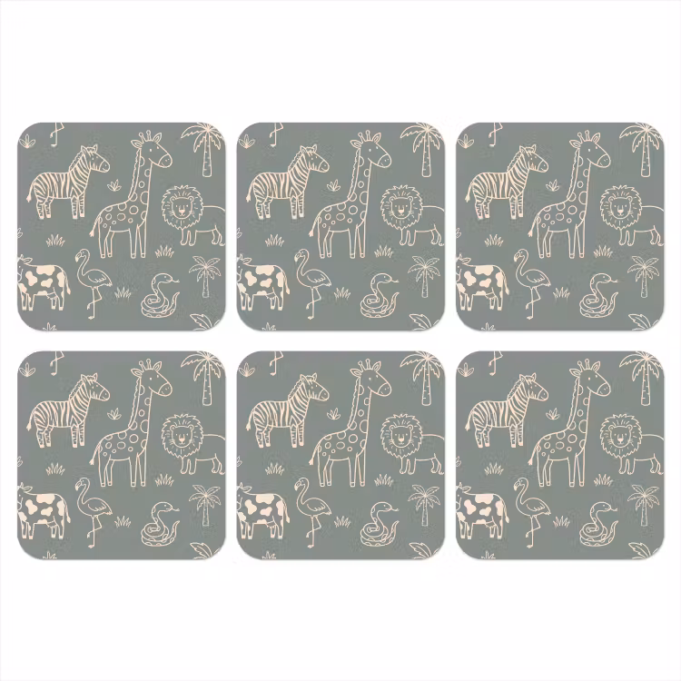 Onderzetter - Dieren - Safari - Patroon - Illustratie - Groen — 1