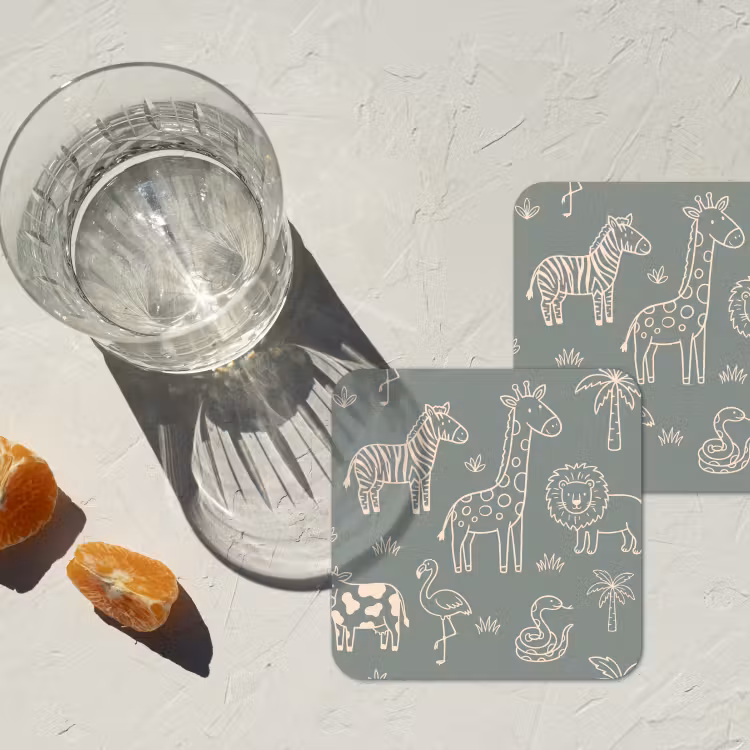 Onderzetter - Dieren - Safari - Patroon - Illustratie - Groen — 2