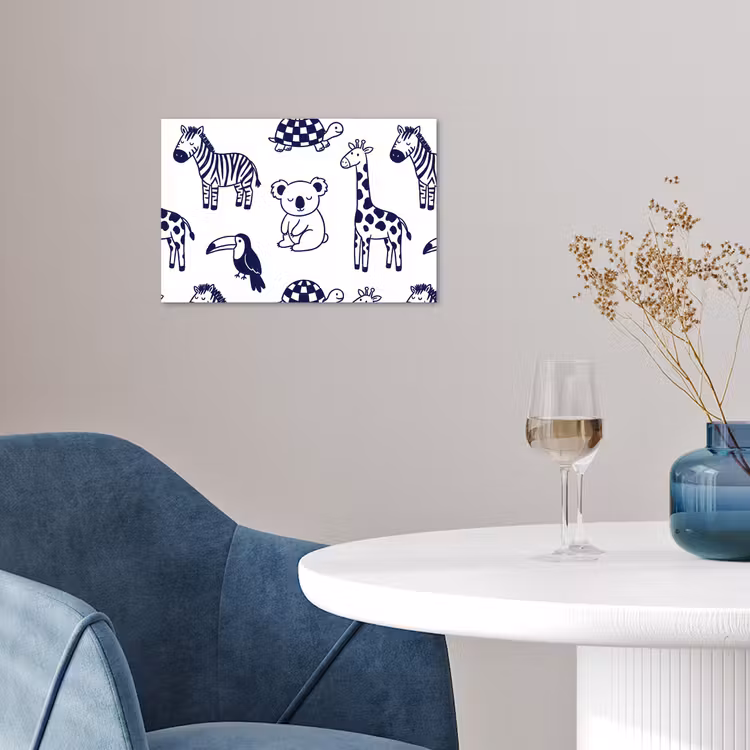 Poster - Dieren - Patroon - Kinderkamer - Grafisch - Wit-Blauw — 4