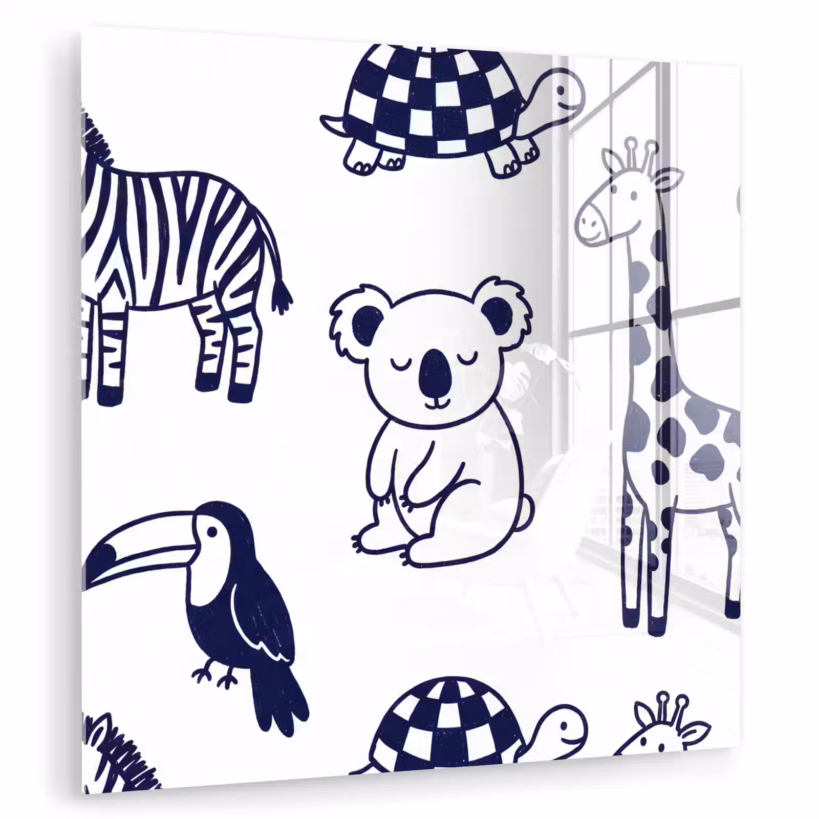 Glas schilderij - Dieren - Patroon - Kinderkamer - Grafisch - Wit-Blauw — 1