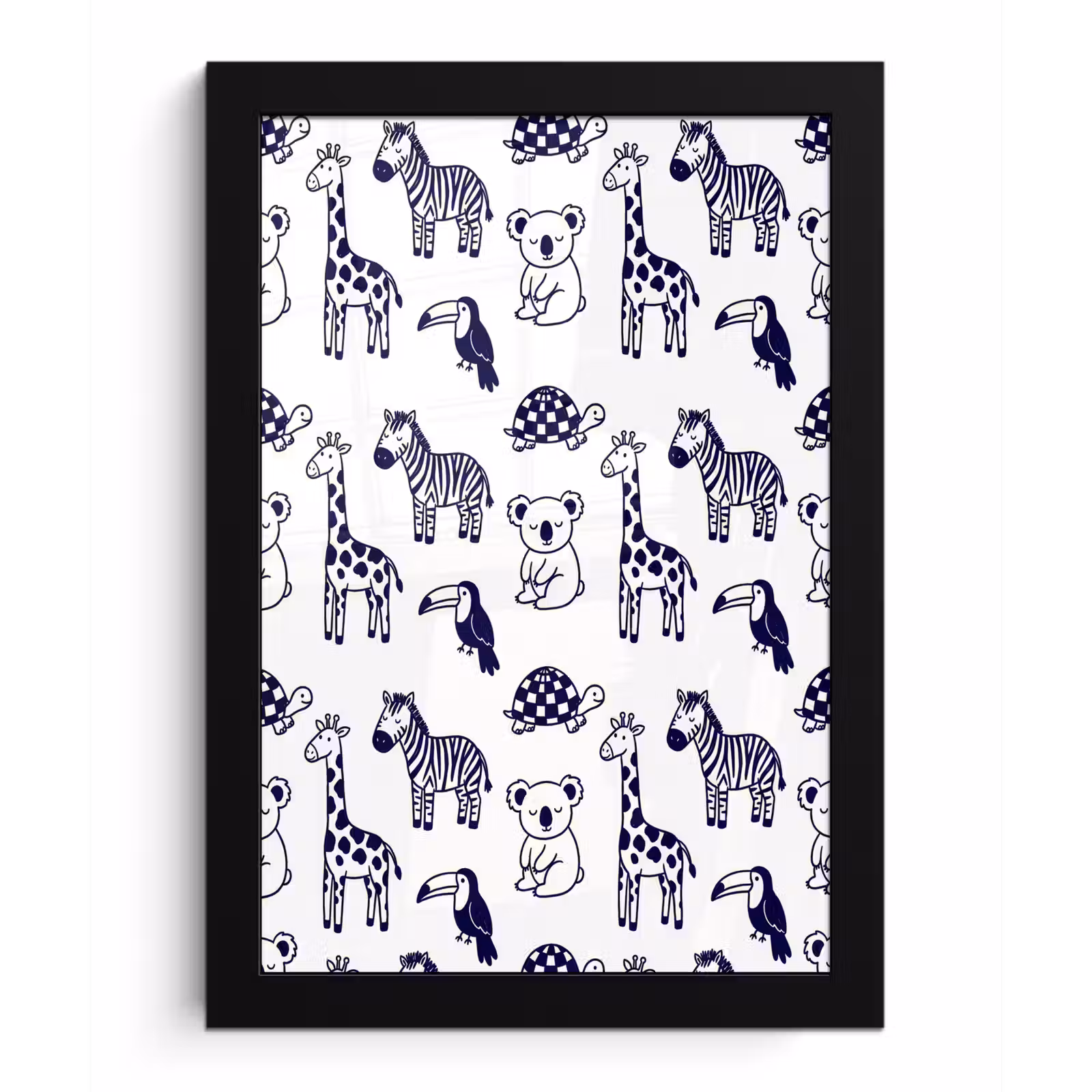 Poster met lijst - Dieren - Patroon - Kinderkamer - Grafisch - Wit-Blauw — 1