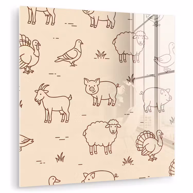 Glas schilderij - Dieren - Patroon - Boerderij - Minimalistisch - Beige — 1