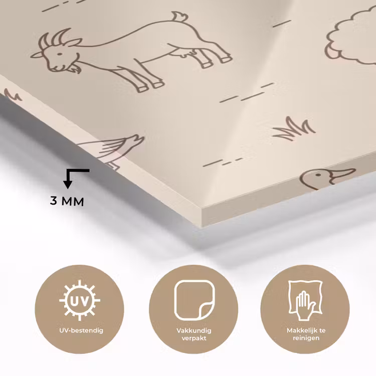 Glas schilderij - Dieren - Patroon - Boerderij - Minimalistisch - Beige — 3