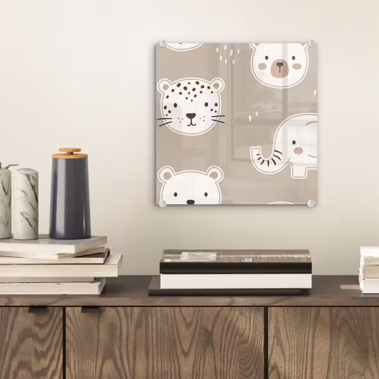 Glas schilderij - Dieren - Patroon - Illustratie - Modern - Beige — 2
