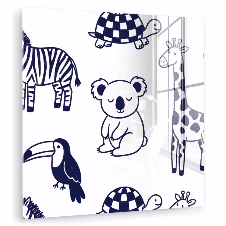 Glas schilderij - Dieren - Patroon - Kinderkamer - Grafisch - Wit-Blauw — 1