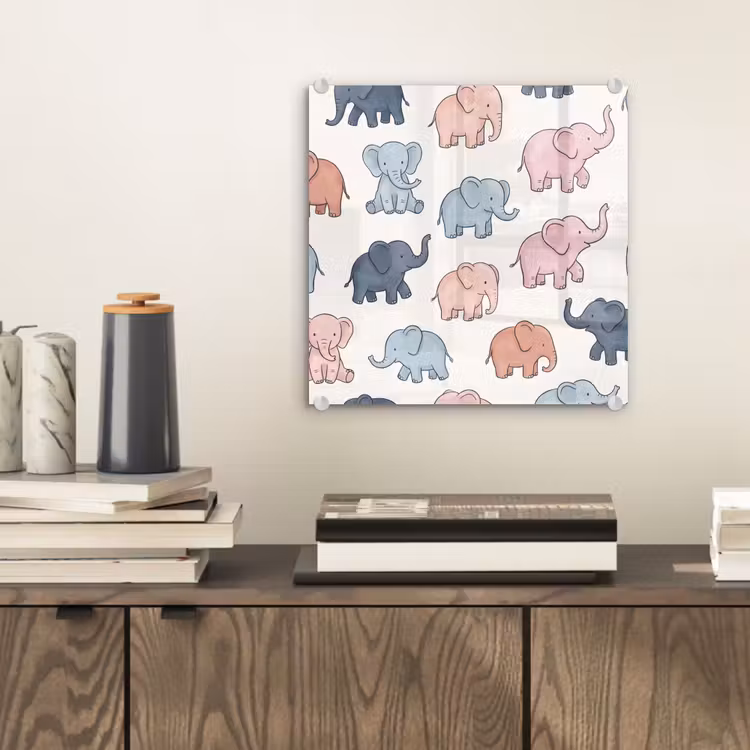 Glas schilderij - Dieren - Patroon - Kinderkamer - Pastel - Speels — 2