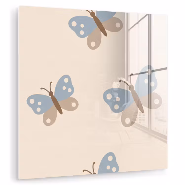 Glas schilderij - Insect - Vlinderpatroon - Abstract - Blauw - Beige — 1