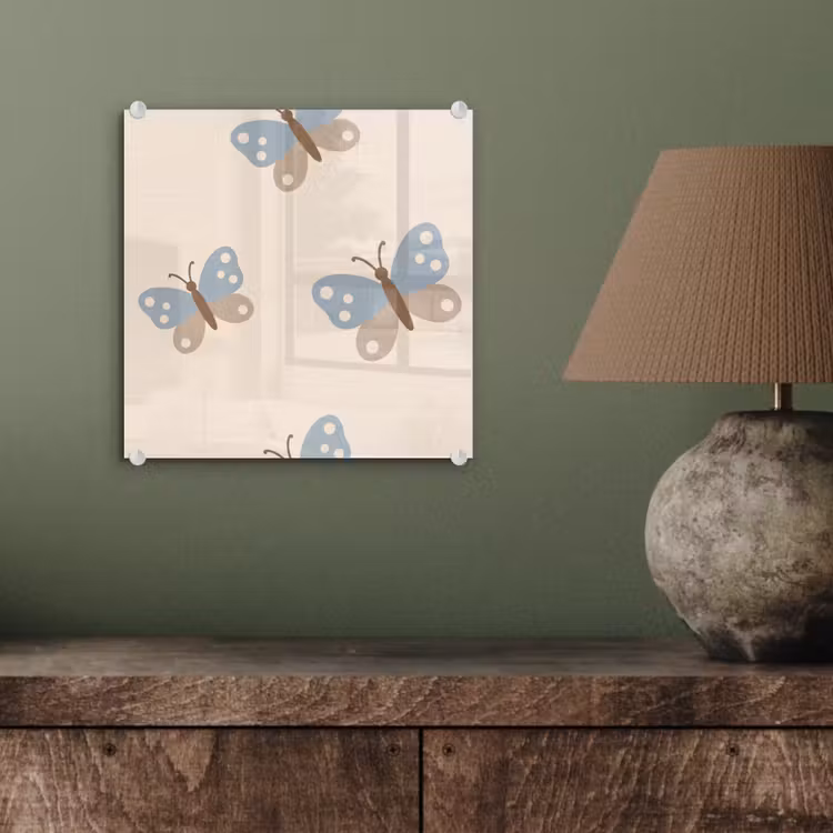 Glas schilderij - Insect - Vlinderpatroon - Abstract - Blauw - Beige — 4