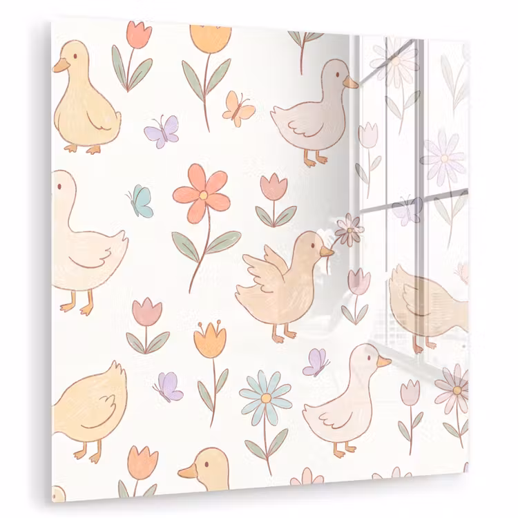 Glas schilderij - Vogel - Bloemen - Patroon - Pastel - Dieren — 1