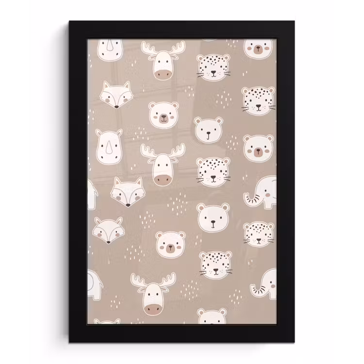 Poster met lijst - Dieren - Patroon - Illustratie - Modern - Beige — 1